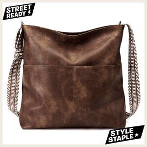 Large Vegan Leather Hobo Bag Crossbody Tote Laptop Work Travel Purse
